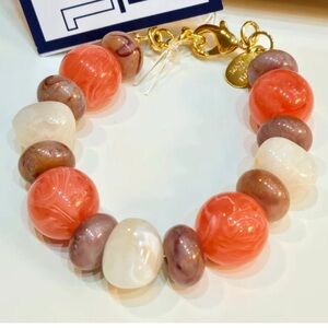 NWT ⚜️🧡⚜️ 1961 TriColor Acrylic Bead Goldtone Bracelet Made in Italy